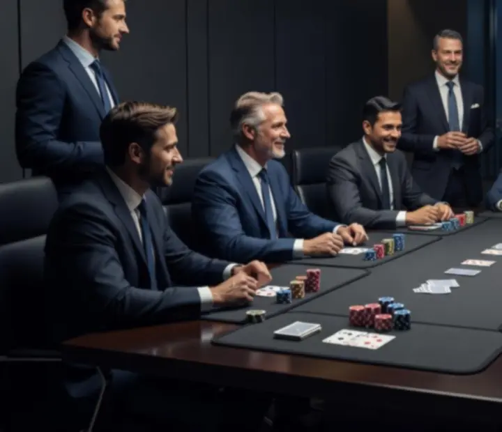 Konferencyjna przestrzeń z ustawionymi stołami pokerowymi jako strefa networkingowa