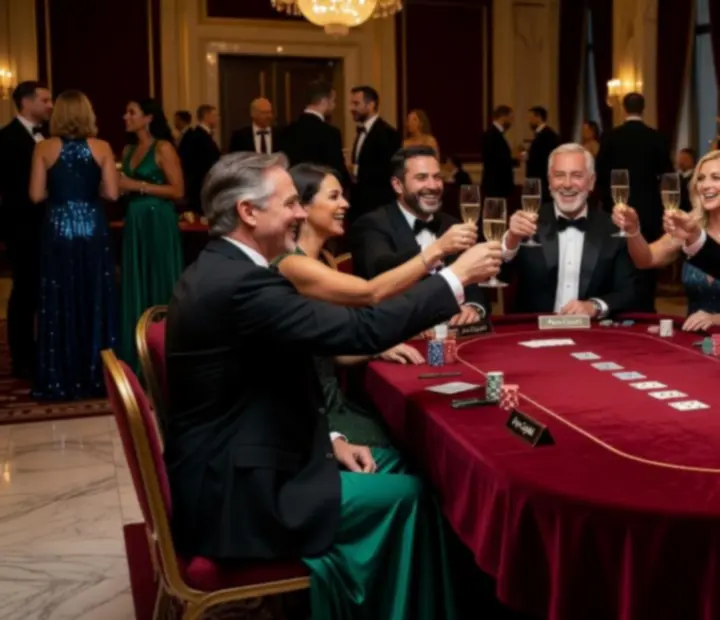 Gala firmowa z motywem pokerowym, dekoracje premium i eleganccy goście
