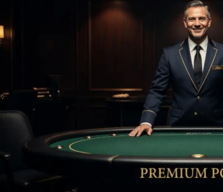 Profesjonalny krupier i prowadzący witający gości przy stole pokerowym