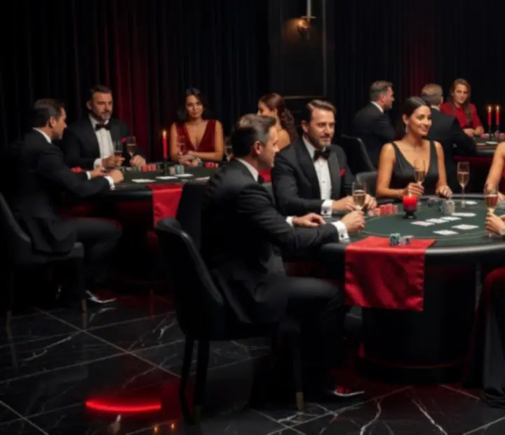 Ekskluzywna gala wieczorna z eleganckim oświetleniem i strefą pokerową